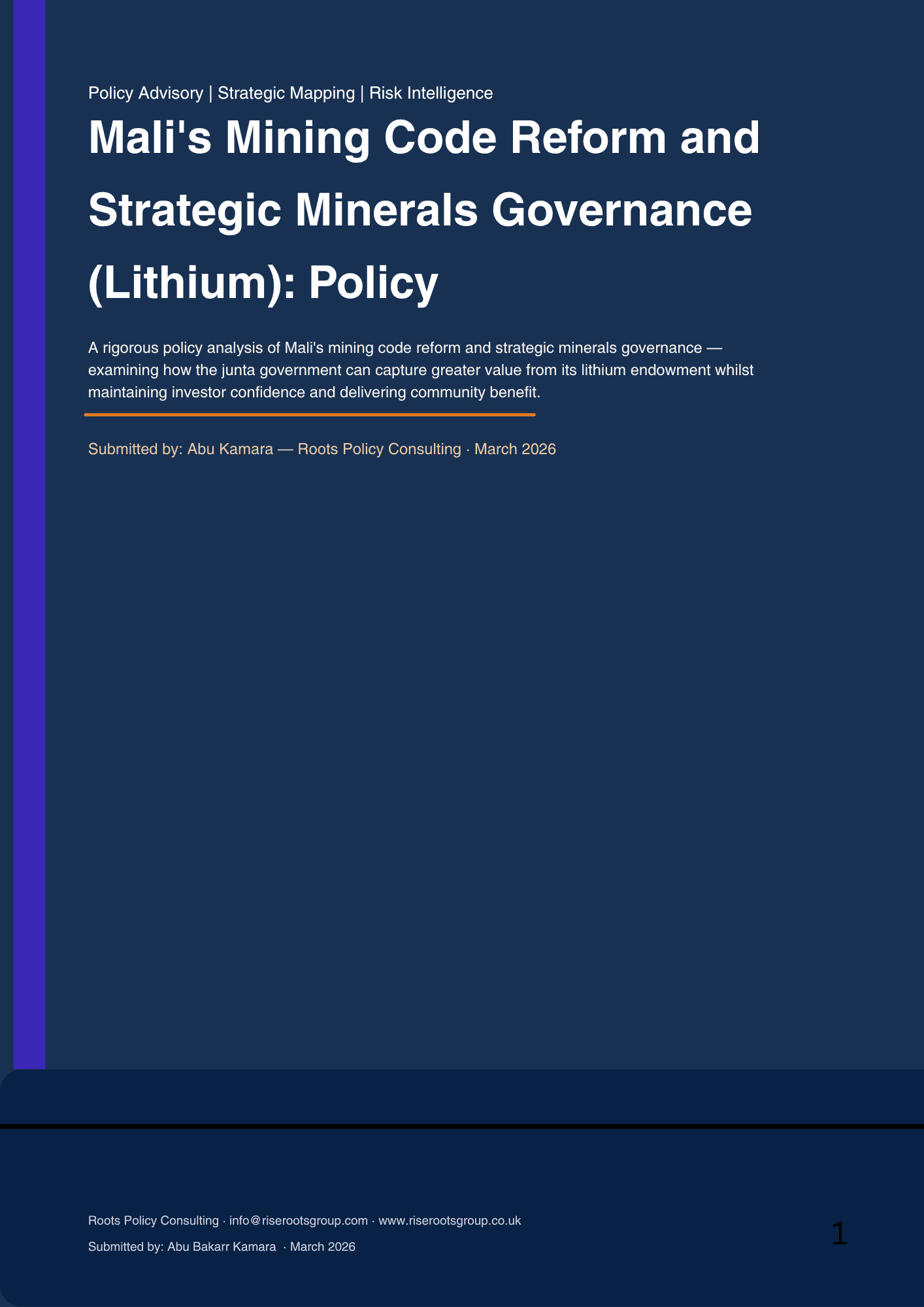 Mali's Mining Code Reform and Strategic Minerals Governance (Lithium): Policy